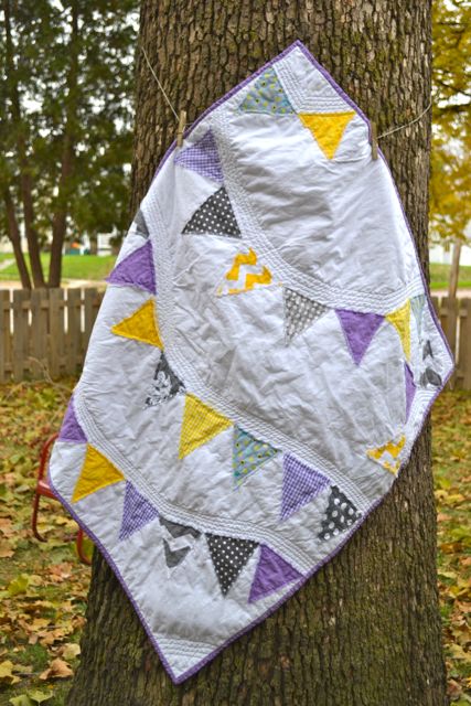 Purple and yellow pennant quilt1