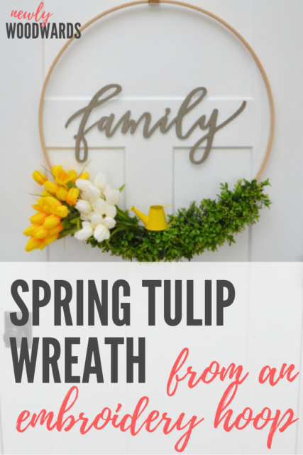 Spring tulip wreath from an embroidery hoop